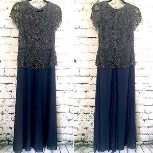 Stunning Slate Blue Pizarro Nights Beaded Gown
